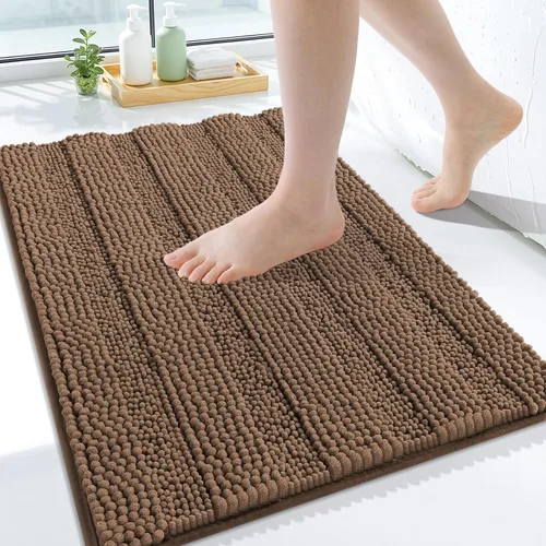 Miniatura 252 de Grandaily Alfombras de baño de felpilla a rayas de 24 x 16 pulgadas, extra gruesas y suaves, absorbentes, parte trasera de goma, alfombra de ducha