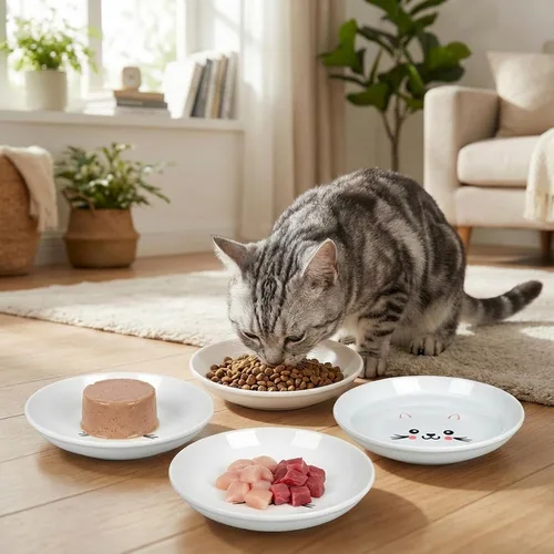 Miniatura 2 de TRUVIC Paquete de 4 cuencos de cerámica para gatos, platos de cerámica de 5.9 pulgadas para gatos de interior y perros pequeños, cuencos antifatiga