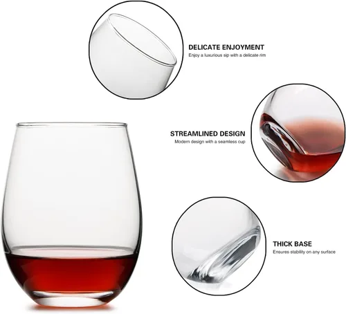 Miniatura 5 de Juego de copas de vino sin tallo de 4, copas de vino tinto y blanco de 13.5oz para uso diario, para recibir invitados, bar en casa, fiesta nocturna