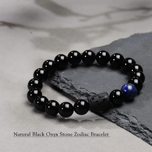 Miniatura 3 de VLINRAS - Pulsera de signo del zodiaco, para hombre y mujer, de 0.315 y 0.394 pulgadas, ónice negro natural, signo de estrella, constelación