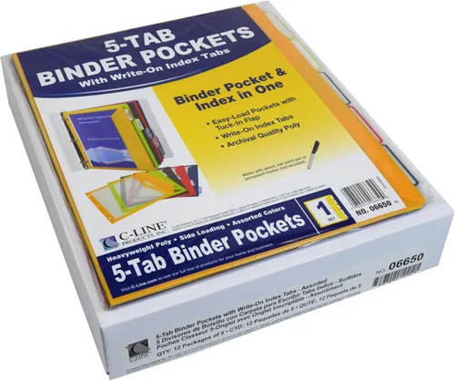 Miniatura 5 de C-Line Bolsillos para carpetas de 5 pestañas con pestañas de índice para escribir, colores surtidos, 8.5 x 11 pulgadas, 5 bolsillos por juego
