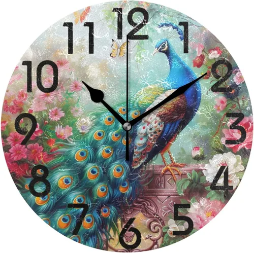 Miniatura 23 de Pretty Sping Flowers Birdhouse Family Birds Reloj de pared redondo, 10 pulgadas, analógico, silencioso, sin tictac, para el hogar, cocina, sala