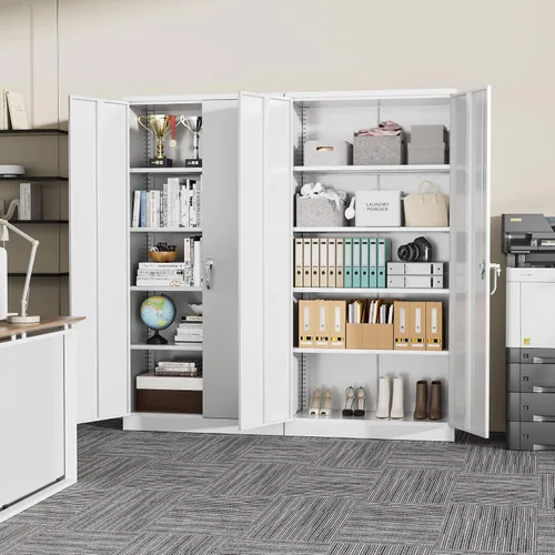 Miniatura 8 de Armarios de almacenamiento de metal Greenvelly blancos de 183 cm de garaje con puertas y estantes, organización de archivos de metal para oficina