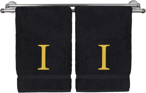 Miniatura 22 de Toalla de mano monogramada, regalo personalizado, juego de 2 - Toalla bordada con letra de bloque dorada - Extra absorbente 100% algodón turco
