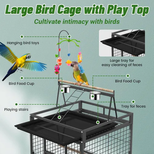Miniatura 6 de Jaula para Pájaros de 82 Pulgadas, BOINN Jaulas de Vuelo para Pájaros con Soporte Rodante y Bandeja Inferior, Jaula de Loro de Hierro Forjado con 82