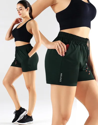 Miniatura 29 de NELEUS Pantalones cortos de correr ligeros para mujer, pantalones cortos atléticos de entrenamiento para yoga con bolsillo