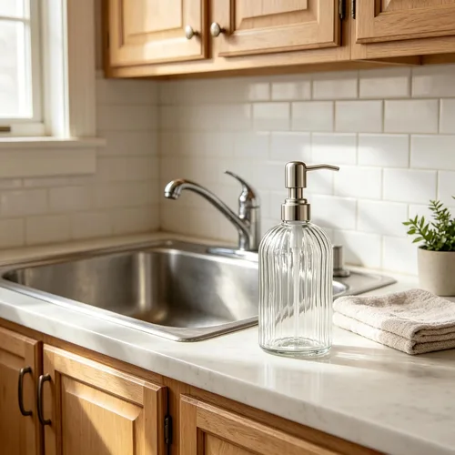 Miniatura 4 de Dispensador de jabón de manos de vidrio, bomba plateada, botella de loción de champú recargable para platos con decoración de cocina de baño