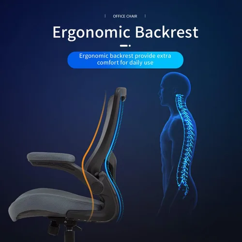 Miniatura 4 de FDW Silla de dibujo Silla de oficina alta de malla con respaldo medio con brazos abatibles, silla de escritorio con soporte lumbar ergonómico