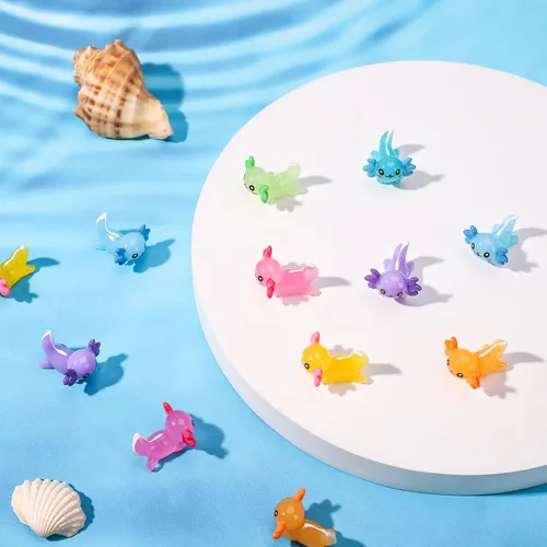 Miniatura 4 de 28 piezas de mini dijes de ajolote de resina a granel a granel de 7 colores diminutos ajolote de resina, figuritas de juguete, adorno pequeño