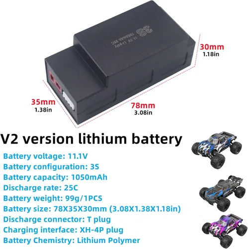 Miniatura 2 de 2PCS 11.1V 1050mAh 3S batería de litio actualización para MJX H16 H16P H16E H16H H16DR H16SC H16BM 16027 14301 JC16EP RCM029 HP161 HB17 RC Speed Car