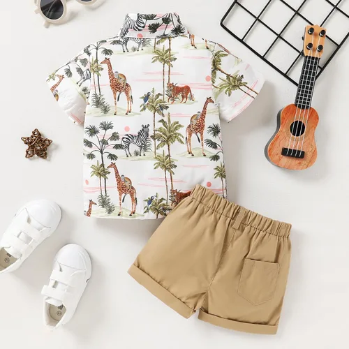 Miniatura 36 de JEELLIGULAR Conjunto de ropa de verano para bebé niño de manga corta con botones y pantalones cortos, trajes casuales para caballeros de 1 a 6 años