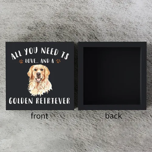 Miniatura 3 de Divertida caja de madera Golden Retriever con texto en inglés «All You Need is Love and a Golden Retriever»
