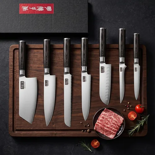 Miniatura 8 de MDHAND Juego de cuchillos de cocina, 7 piezas de cuchillos japoneses ultra afilados, juego de cuchillos de chef profesionales de acero inoxidable