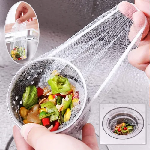 Miniatura 5 de GXXMEI 500 Piezas Bolsas de Filtro de Malla Colador Desechables para Fregadero, Elásticas Anti-Obstrucción, Se Adapta a la Mayoría de Tamaños