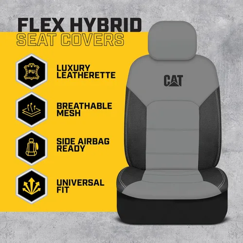 Miniatura 2 de Cat FlexHybrid - Fundas de asiento de automóvil, piel sintética de alta calidad gris + fundas de asiento de malla para autos, camiones, SUV, fundas
