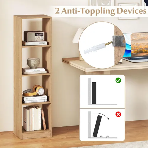 Miniatura 6 de LOKO Estantería vertical de 4 cubos, estantería independiente estrecha de 56 pulgadas de alto con accesorios anti-caída, organizador