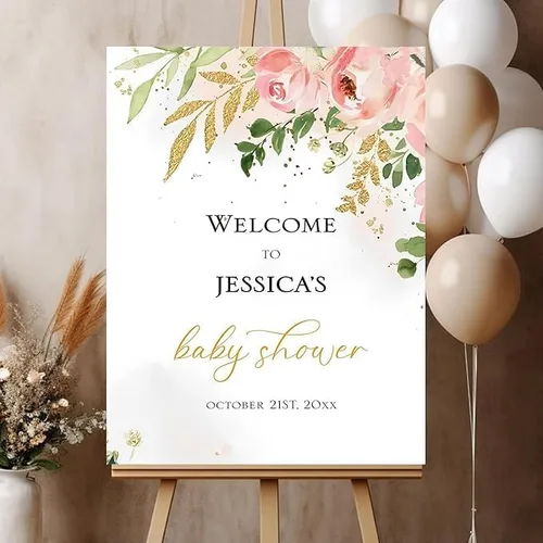 Custom Personalized Baby Shower Welcome Sign, Floral Baby Shower Yard Sign Decoration for Outdoor Entry, Neutral Baby Shower Party Sign with Name B2