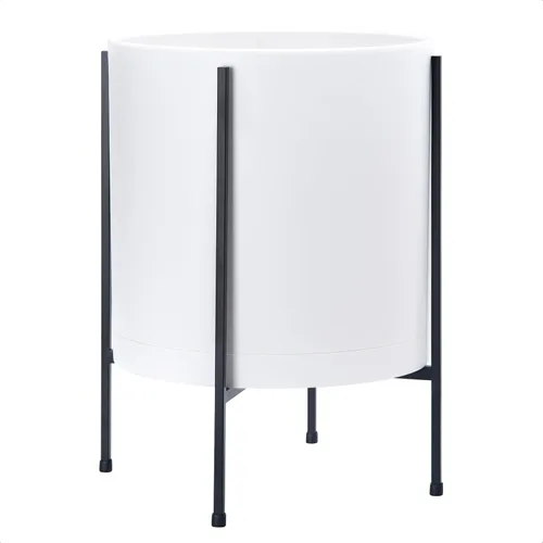 Miniatura 16 de D'vine Dev Maceta blanca de 8 pulgadas con soporte, moderna maceta cilíndrica de plástico con soporte de metal resistente para plantas