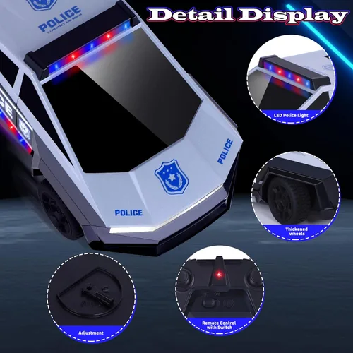 Miniatura 3 de Sumsoltic Coche de control remoto, auto de policía de juguete con luces LED y control remoto de 2.4 GHz, camión de juguete para niños, autos RC