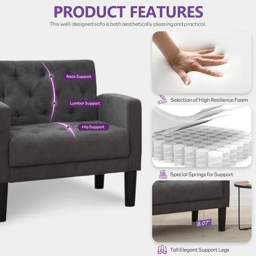 Miniatura 3 de TYBOATLE Sillones de tela de mediados de siglo para sala de estar, cómodo y moderno sillón tapizado para dormitorio, oficina, silla de lectura