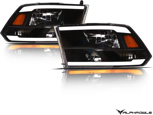 Miniatura 2 de Alpha Owls 8707715 - Faros delanteros de cristal con barra de luz LED secuencial Switchback y luz de arranque, ámbar negro para modelos halógenos