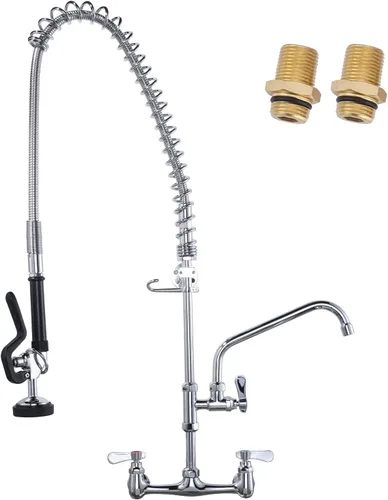 Miniatura 14 de Grifo de Cocina Comercial de Montaje en Pared con Rociador de Preenjuague Centro de 8 Pulgadas Grifo de Fregadero de Cocina de Montaje en Pared