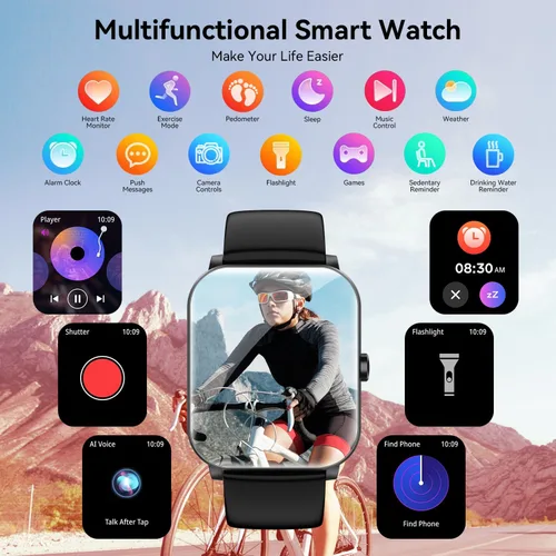 Miniatura 6 de Reloj inteligente, reloj inteligente de 1.85 pulgadas para hombres y mujeres (respuesta/hacer llamadas), frecuencia cardíaca, monitor de sueño