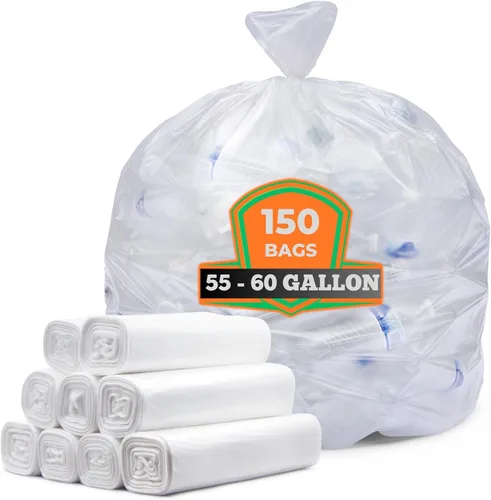 Miniatura 9 de Bolsas de basura transparentes de 55 galones, (50 bolsas con lazos) bolsas de basura grandes de plástico transparente para reciclaje.