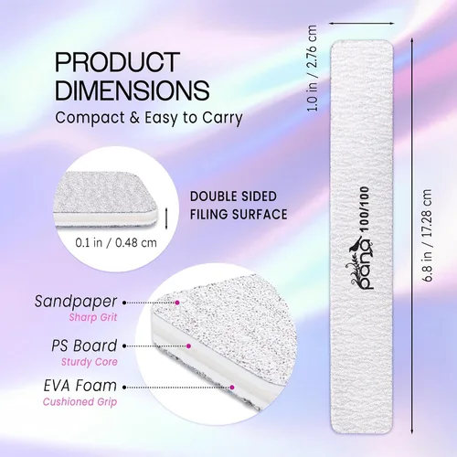Miniatura 3 de PANA Lima de uñas Emery Jumbo de doble cara para manicura, pedicura, uñas naturales y acrílicas, cebra (grano 100/100), paquete de 50