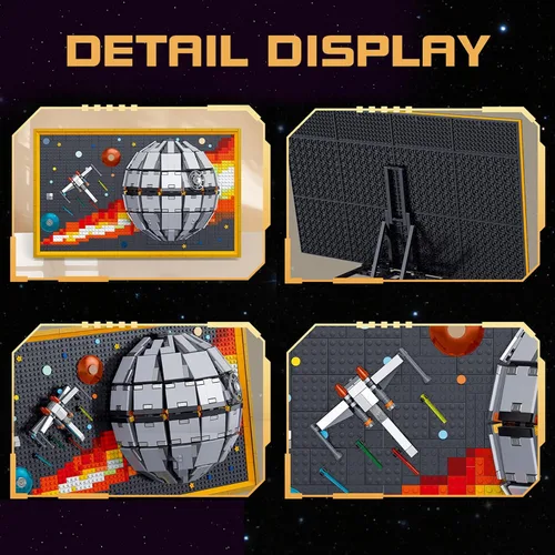 Miniatura 4 de SZRUIZITEC Kit de 1566 piezas de bloques de construcción de la Estrella de la Muerte, arte de pared (de gran tamaño e incompatible con Lego)