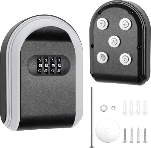 Miniatura 10 de Soporte magnético para llaves con cerradura, caja de cerradura magnética oculta debajo del automóvil, combinación segura de 4 dígitos con código