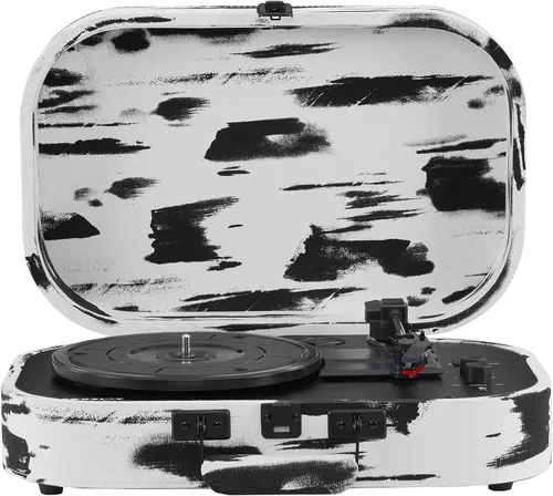 Crosley CR8009B-BW Discovery - Tocadiscos de vinilo vintage con Bluetooth, de 3 velocidades, impulsado por correa, color negro y blanco