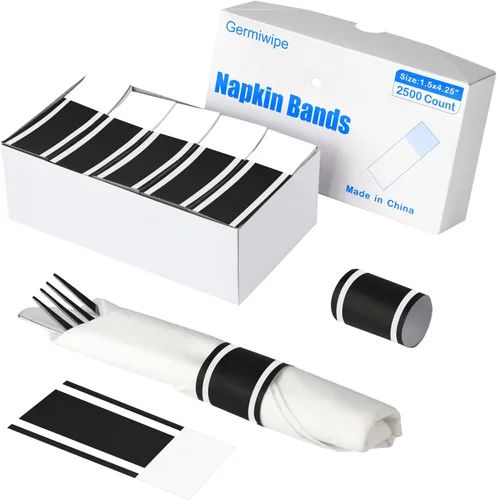 Miniatura 19 de Germiwipe - 2500 servilletas negras, servilleteros de papel autoadhesivos, bandas de cubiertos perfectas para fiestas de cumpleaños, bodas
