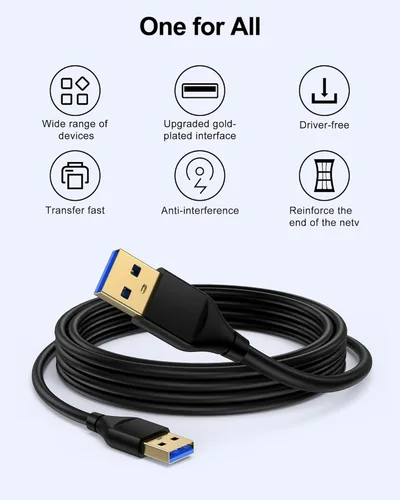 Miniatura 5 de Cable USB a USB de 6 pies, macho a macho, cable USB A a USB A para discos duros WD, PC, Mac, laptop, PS4, Xbox, USB 2.0 tipo A, impresora, cable