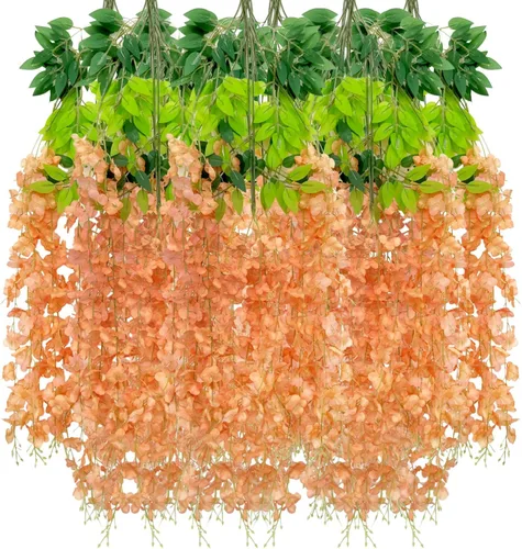 Miniatura 68 de Paquete de 12 guirnaldas de flores colgantes de glicina blanca, enredaderas de flores artificiales de 3.77 pies, glicinia falsa, guirnalda colgante