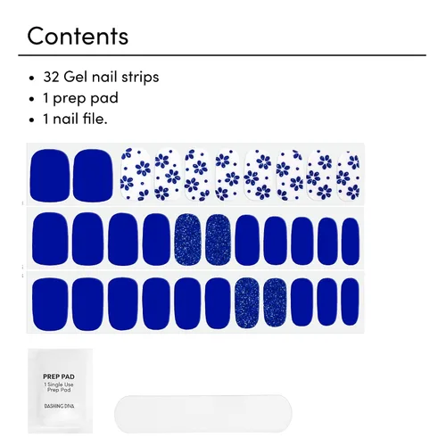 Miniatura 2 de Dashing Diva Flor Azul - Tiras de uñas de gel brillantes, sin rayos UV, resistentes al astillado, de larga duración, juego de manicura de 3 piezas