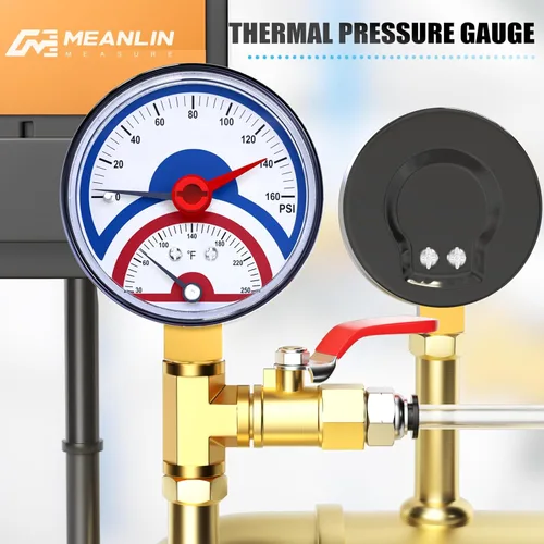 Miniatura 3 de MEANLIN MEASURE Medidor de presión térmico de 0-160 psi, esfera de cara NPT de 0-250 ℉ de 1/4 de pulgada, medidor de presión de temperatura