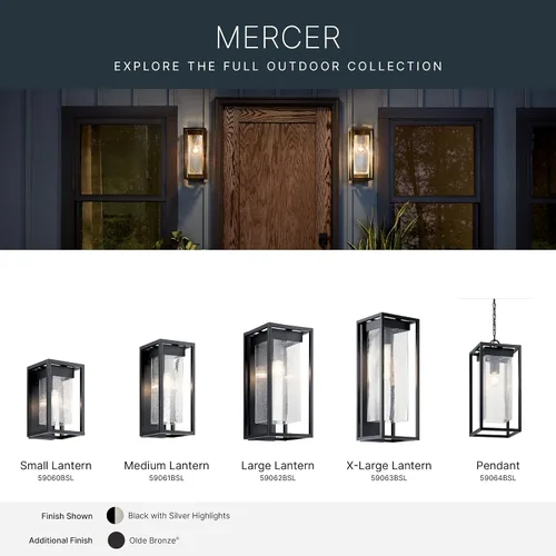 Miniatura 8 de Kichler Mercer 59060BSL - Lámpara de pared para exteriores de 12 pulgadas en color negro, aplique de pared exterior de 1 luz con vidrio transparente