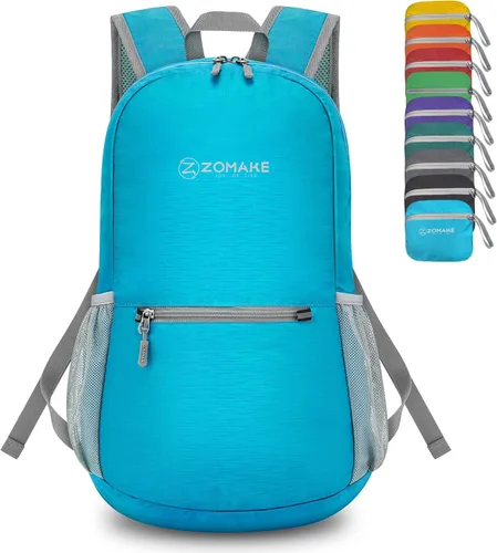 ZOMAKE Mochila de senderismo ultraligera de 20 litros, mochilas pequeñas plegables resistentes al agua para mujeres y hombres (azul celeste)