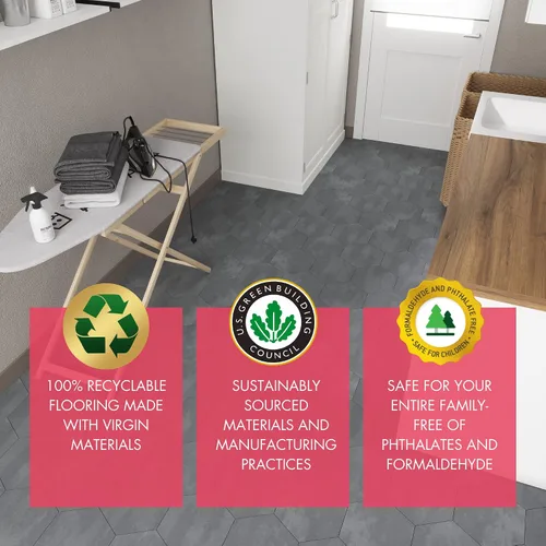 Miniatura 5 de Lucida Surfaces BaseCore HEX - Suelo hexagonal de vinilo gris, 5.75 pulgadas, autoadhesivo, texturizado, moderno, azulejos de despegar y pegar