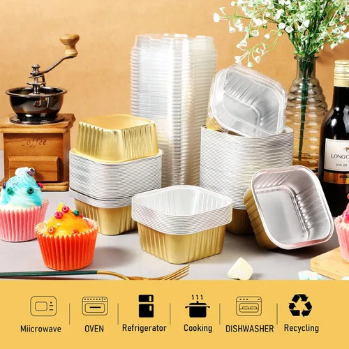 Miniatura 5 de 200 tazas de papel de aluminio para hornear de 5 onzas con tapas, recipientes de papel de aluminio de 5.1 fl oz para cupcakes, moldes desechables