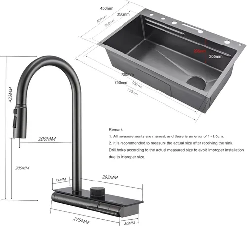 Miniatura 2 de BEITH Fregadero de cocina moderno, fregadero multifunción de 29 x 17 pulgadas, pantalla digital inteligente, cascada de ángulo ajustable con 3 modos