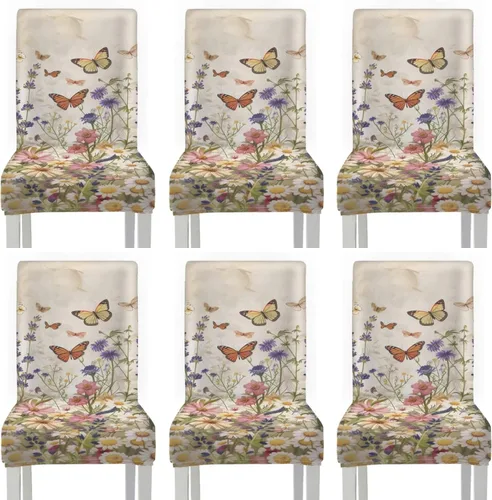 Miniatura 17 de HUGS IDEA Yellow Floral Chair Covers for Dining Room Set of 2 Flowers Kitchen Chair Covers Washable Dining Chairs Slipcovers Cubre Sillas