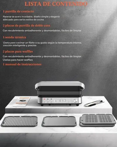 Miniatura 9 de Panini Press Grill Sandwichera con placas extraíbles, 1600 W, parrilla interior 6 en 1 con termómetro de carne, parrillas de contacto eléctricas