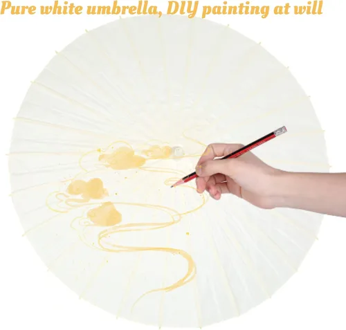 Miniatura 2 de Paraguas de papel paraguas aceitado de papel blanco para bricolaje arte chino paraguas de danza clásico sombrilla oriental con mango de madera