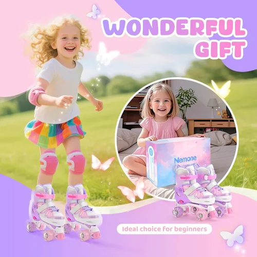 Miniatura 2 de NEMONE - Patines de sirena con ruedas iluminadas y 4 tamaños ajustables para niñas, azul y morado, para niños pequeños, para principiantes, de E