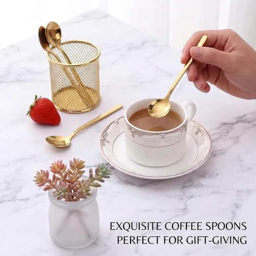 Miniatura 6 de Juego de 8 cucharas de café doradas de 5.24 pulgadas, cucharas de postre pequeñas de acero inoxidable de 5.24 pulgadas, cucharas de té SUS 304