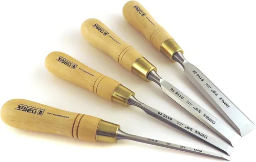 Narex Juego de 4 piezas de acero checo True Imperial 1/8, 3/8, 5/8, 7/8 pulgadas, cinceles para bancos con mangos Hornbeam 863253