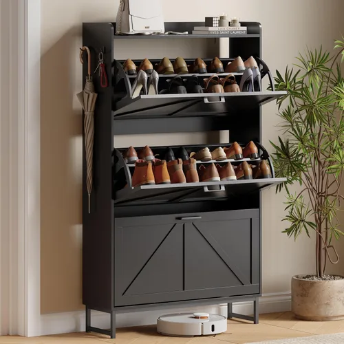 Miniatura 15 de Gabinete para Zapatos con 2 Cajones Abatibles, Organizador Independiente Oculto para Almacenamiento de Zapatos para Entrada, Gabinete Estrecho