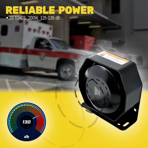 Miniatura 4 de Sistema PA de sirena de emergencia de 200 W, 12 V, 20 tonos, bocina delgada con control remoto inalámbrico de mano y micrófono para vehículos